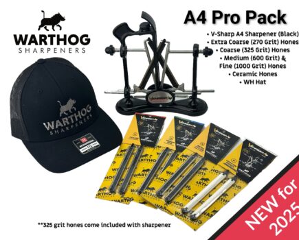 A4 PRO PACK includes A4 Sharpener (Black) + ALL Hones & WH Logo Hat